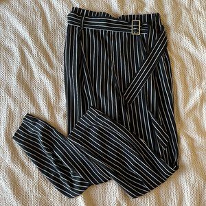Zara Pinstripe Trousers with Paperbag Waist, size M